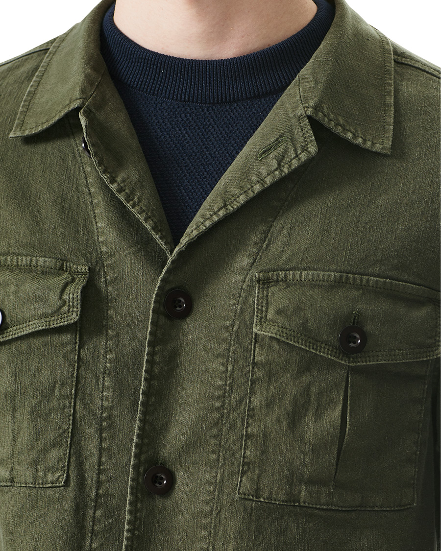 Herre | Skjorter | Oscar Jacobson | Linen Safari Shirt Jacket Olive