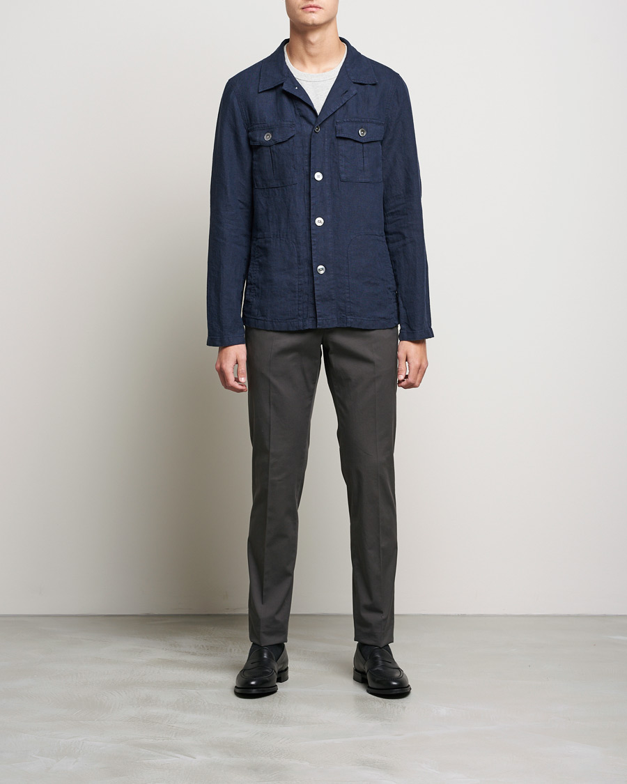 Herre | Skjorter | Oscar Jacobson | Holger Linnen Overshirt Navy