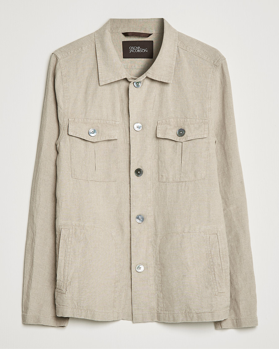 Herre | Skjorter | Oscar Jacobson | Holger Linnen Overshirt Beige