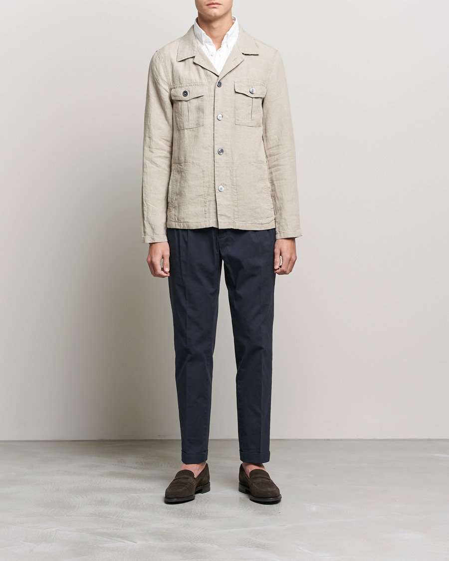 Herre | Skjorter | Oscar Jacobson | Holger Linnen Overshirt Beige
