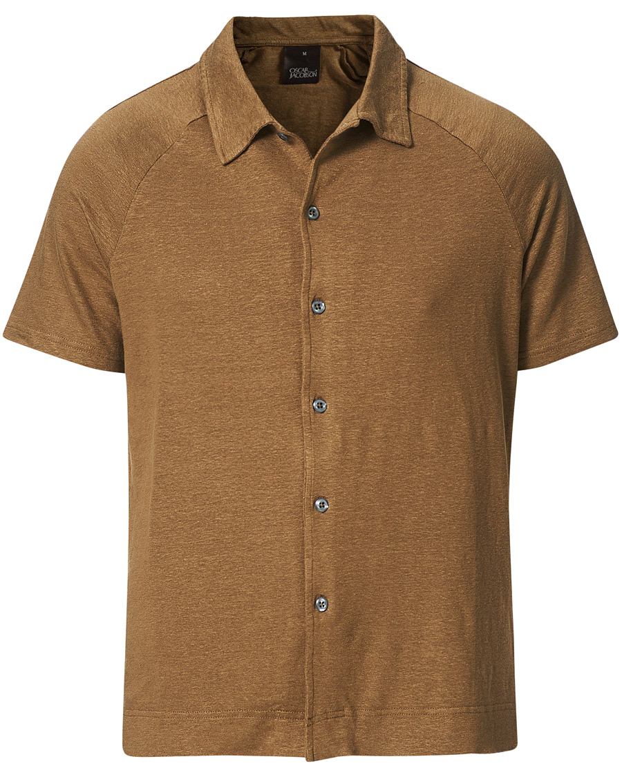 Herre | Pikéer | Oscar Jacobson | Albin Short Sleeve Linen Polo Brown