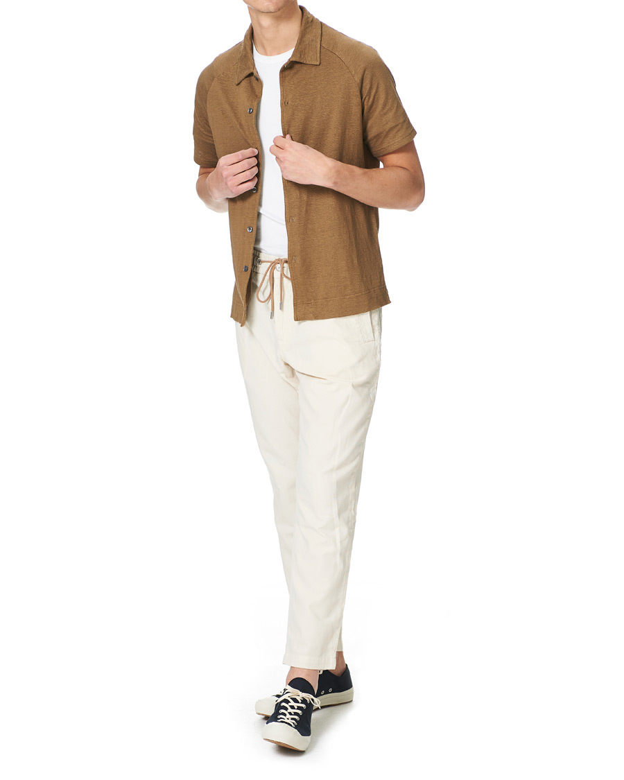 Herre | Pikéer | Oscar Jacobson | Albin Short Sleeve Linen Polo Brown