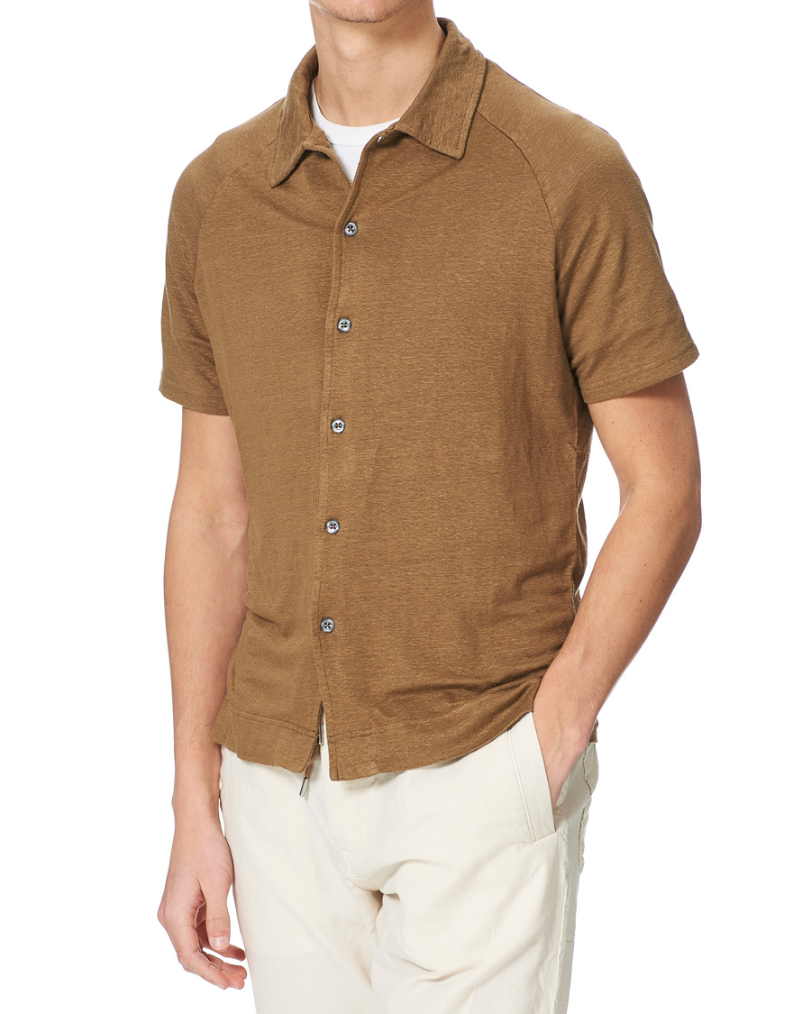 Herre | Pikéer | Oscar Jacobson | Albin Short Sleeve Linen Polo Brown