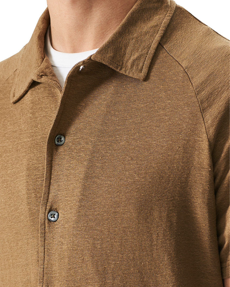 Herre | Pikéer | Oscar Jacobson | Albin Short Sleeve Linen Polo Brown