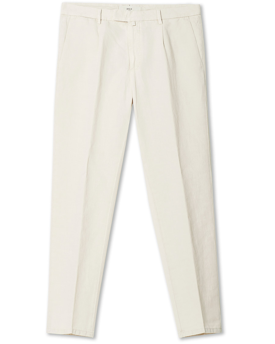 Herre | Bukser | Briglia 1949 | Easy Fit Pleated Linen Trousers Cream
