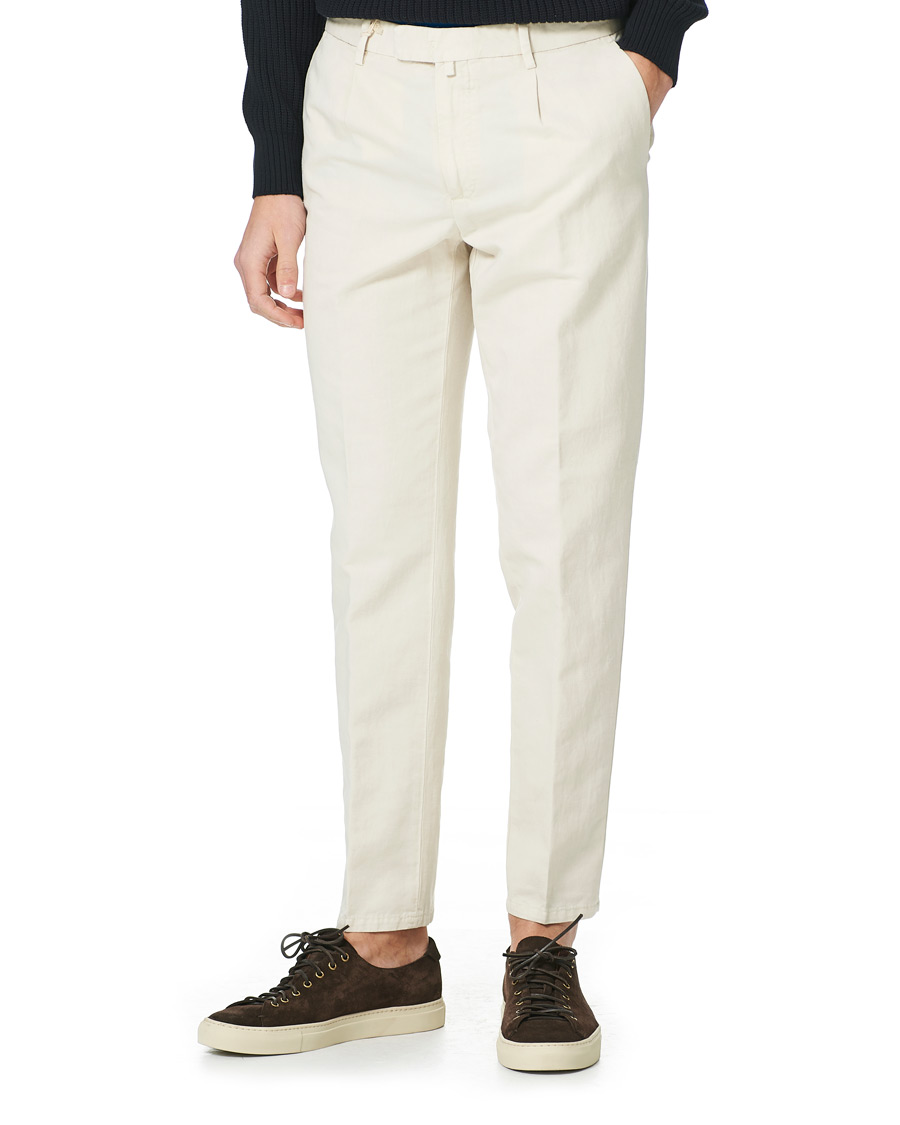 Herre | Bukser | Briglia 1949 | Easy Fit Pleated Linen Trousers Cream