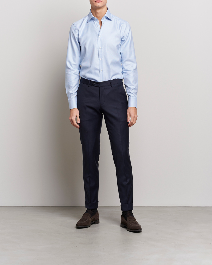 Herre | Businesskjorter | Stenströms | Slimline Houndstooth Shirt Light Blue