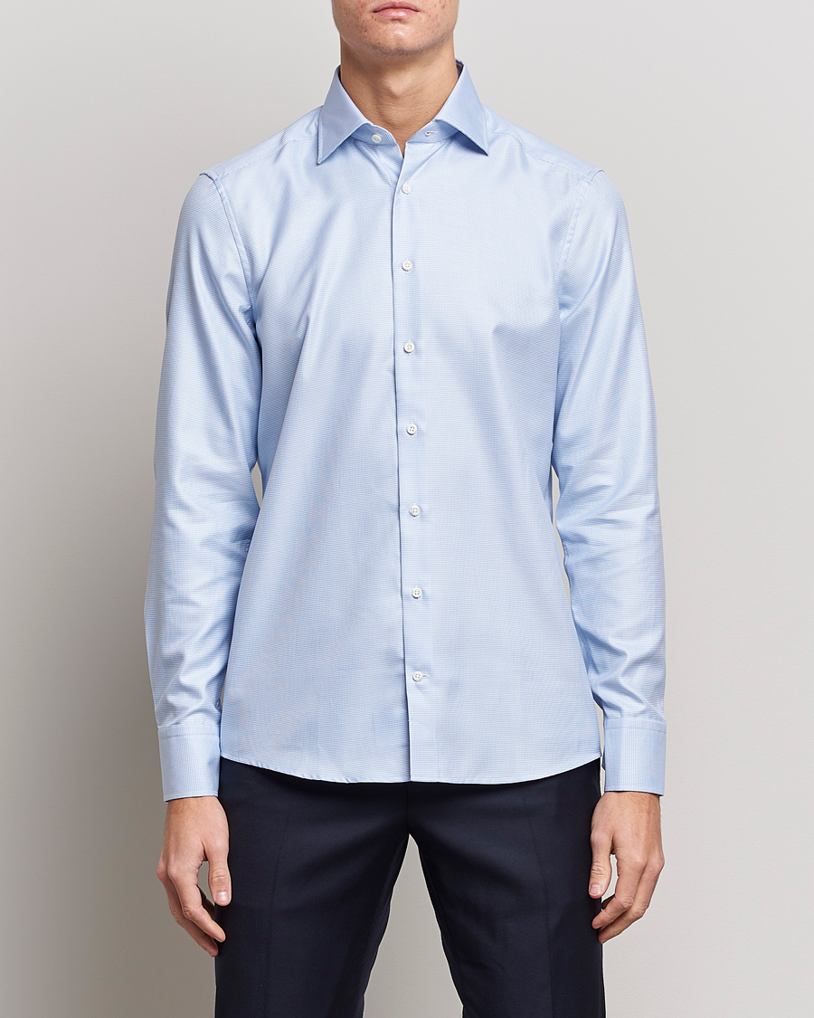 Herre |  | Stenströms | Slimline Houndstooth Shirt Light Blue