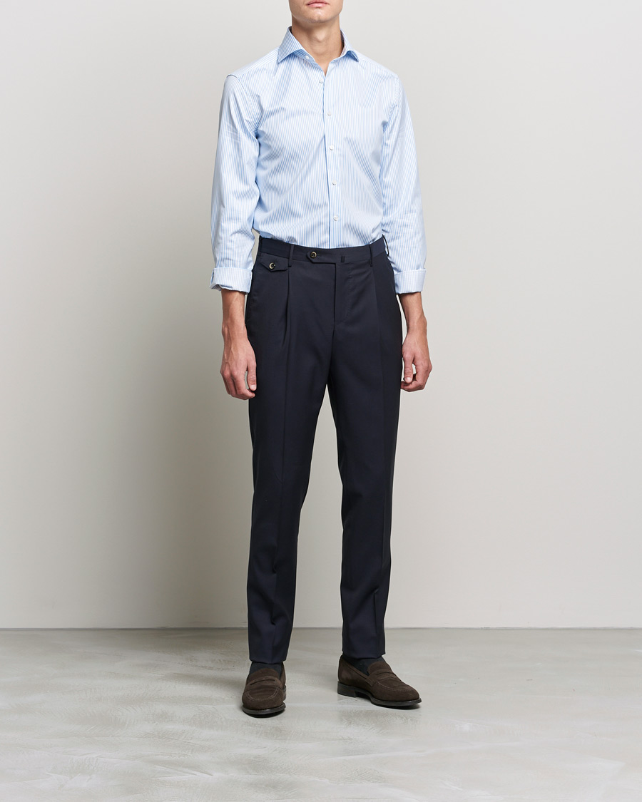 Herre | Skjorter | Stenströms | Slimline Stripe Cut Away Shirt Light Blue