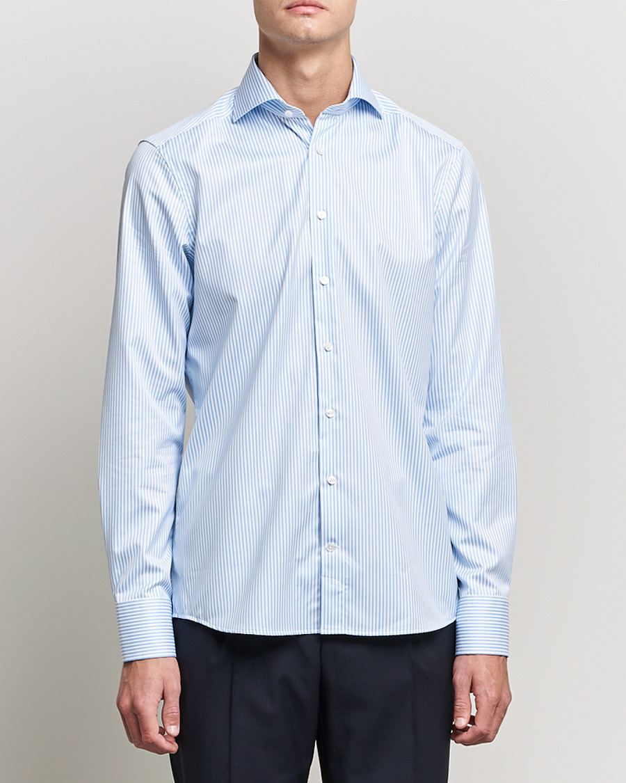 Herre | Skjorter | Stenströms | Slimline Stripe Cut Away Shirt Light Blue