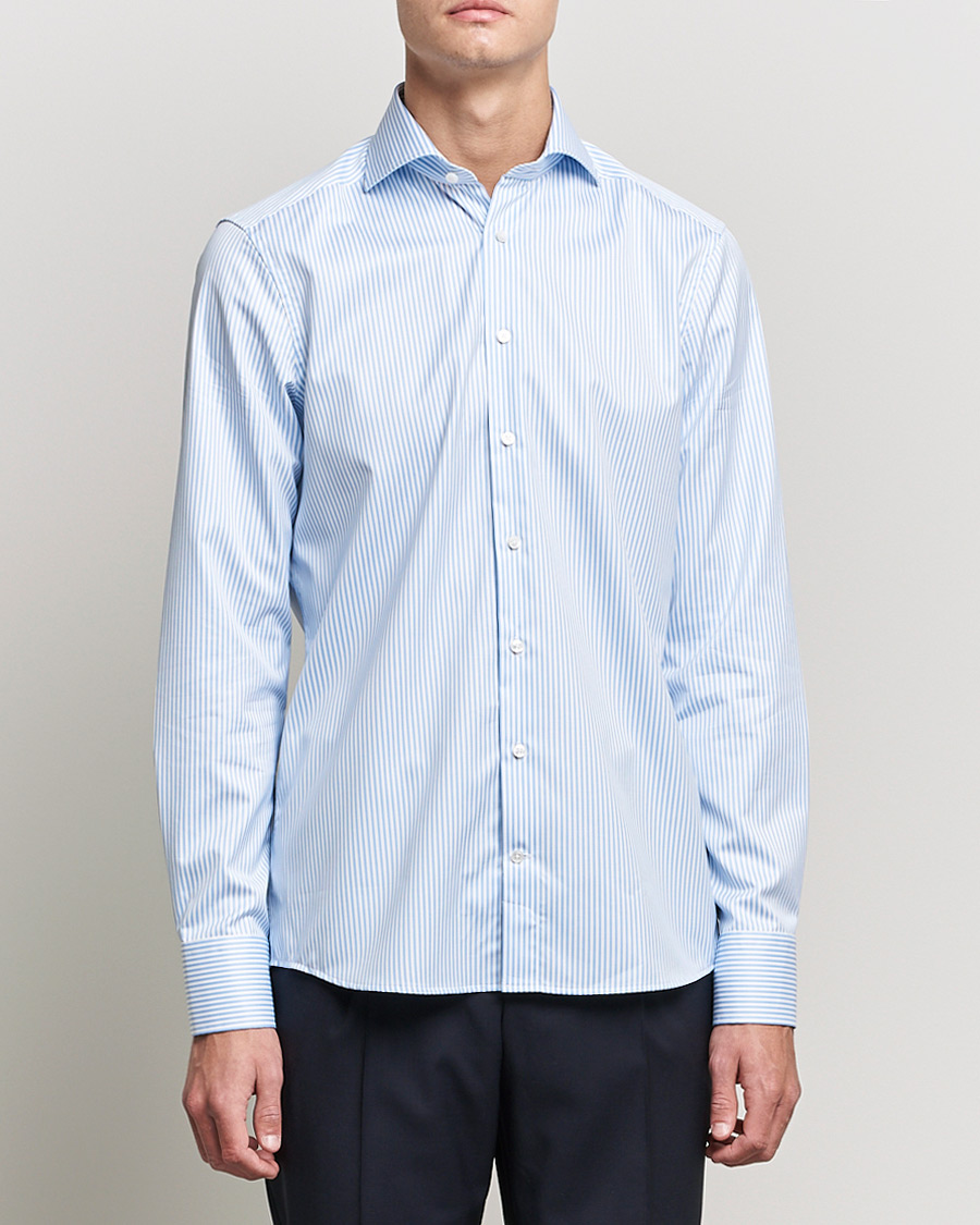 Herre | Businesskjorter | Stenströms | Slimline Stripe Cut Away Shirt Light Blue