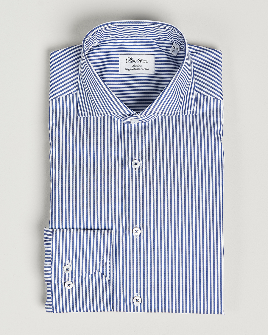 Herre |  | Stenströms | Slimline Stripe Cut Away Shirt Navy