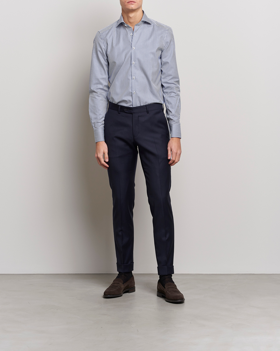 Herre | Klær | Stenströms | Slimline Stripe Cut Away Shirt Navy