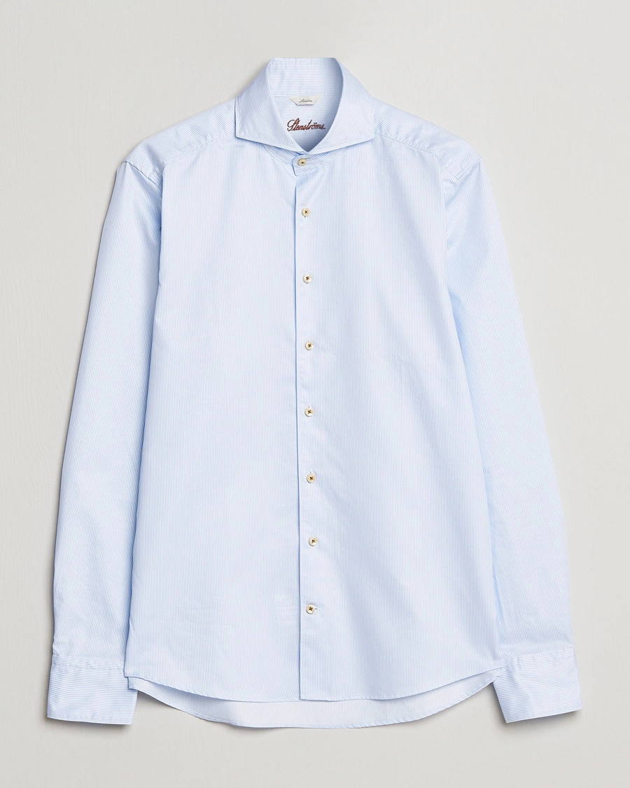 Herre |  | Stenströms | Slimline Pinstriped Casual Shirt Light Blue