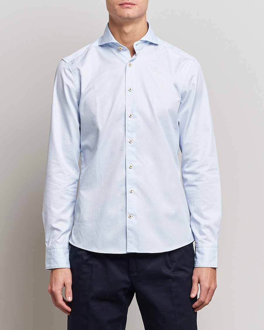 Herre | Skjorter | Stenströms | Slimline Pinstriped Casual Shirt Light Blue