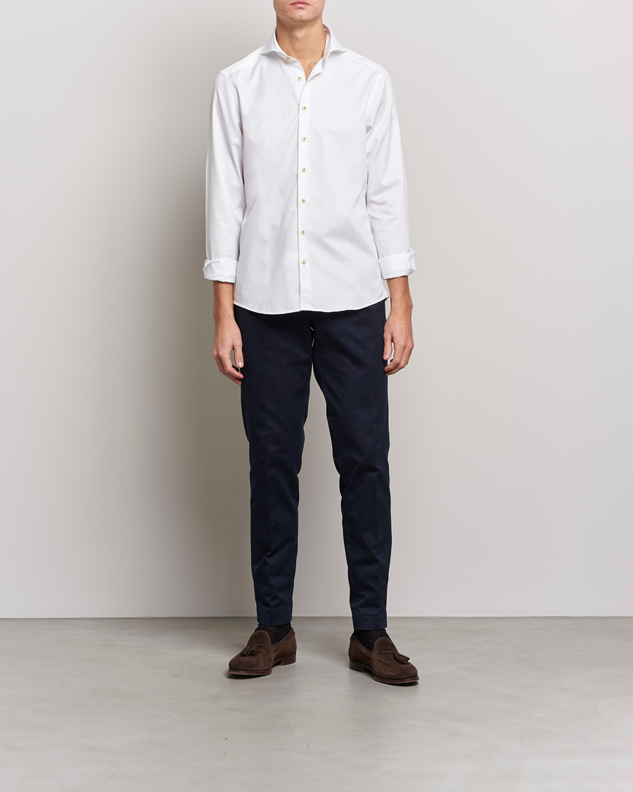 Herre | Skjorter | Stenströms | Slimline Washed Cotton Shirt White