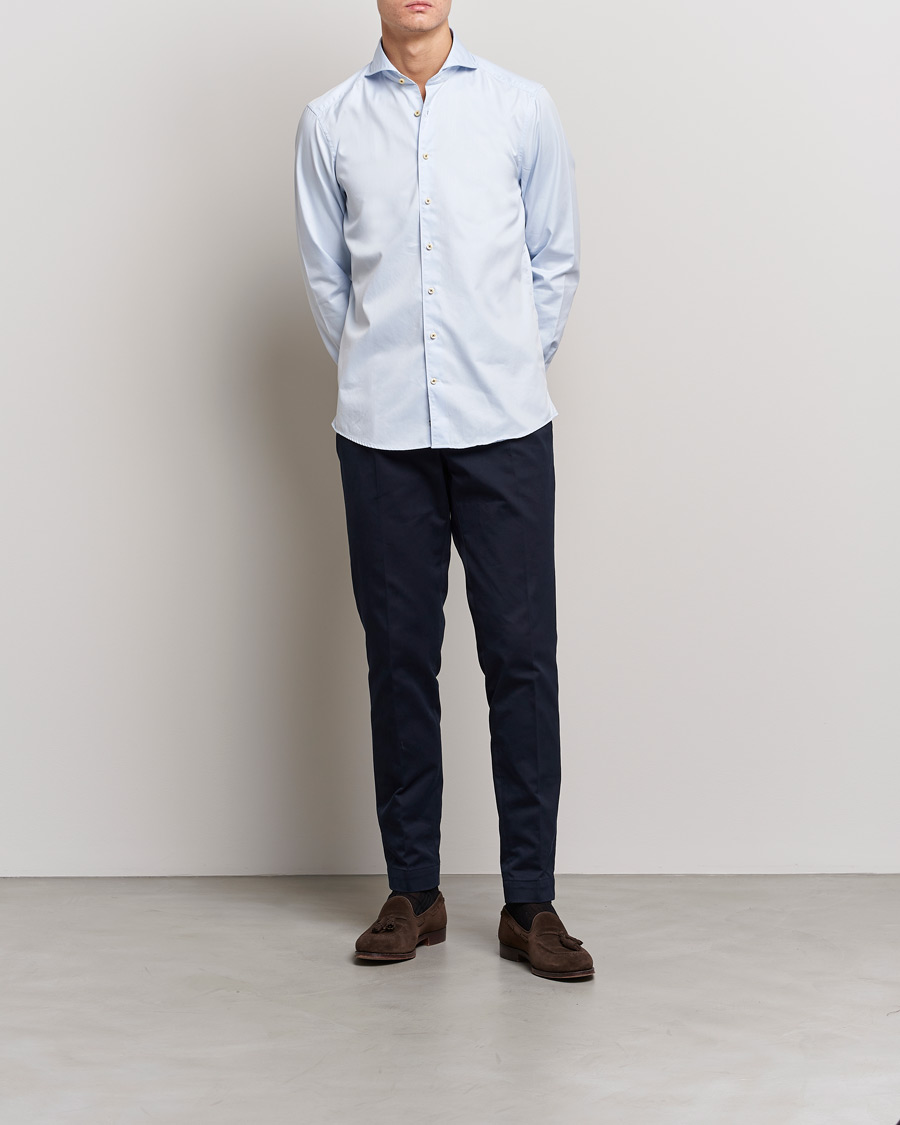 Herre | Skjorter | Stenströms | Slimline Washed Cotton Shirt Light Blue
