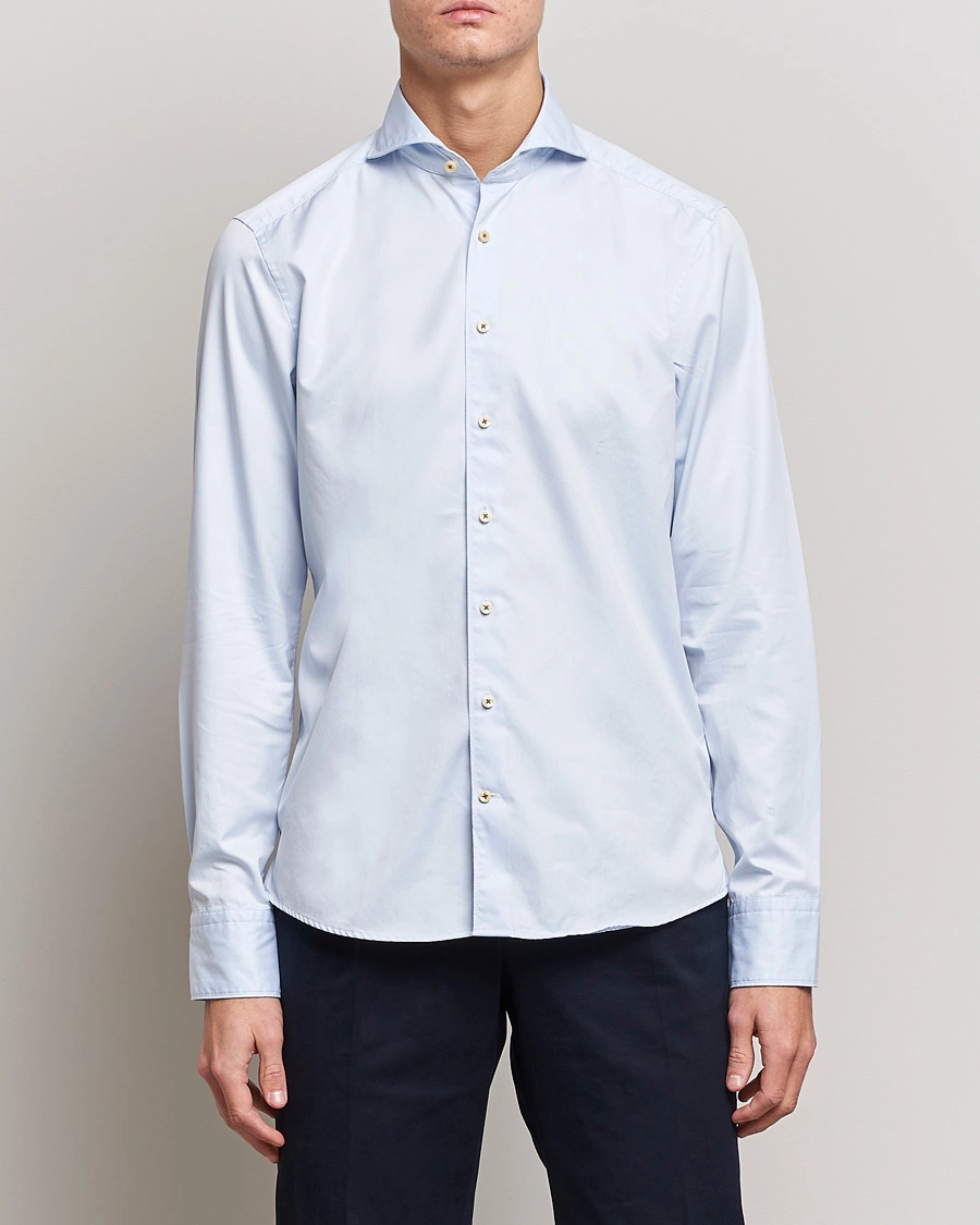 Herre | Skjorter | Stenströms | Slimline Washed Cotton Shirt Light Blue