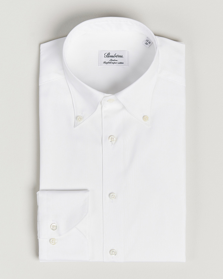 Herre | Skjorter | Stenströms | Slimline Pinpoint Oxford Button Down Shirt White