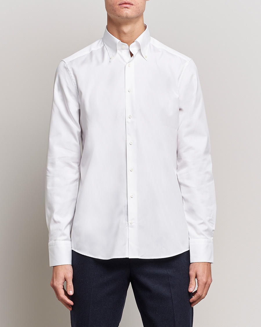 Herre | Skjorter | Stenströms | Slimline Pinpoint Oxford Button Down Shirt White
