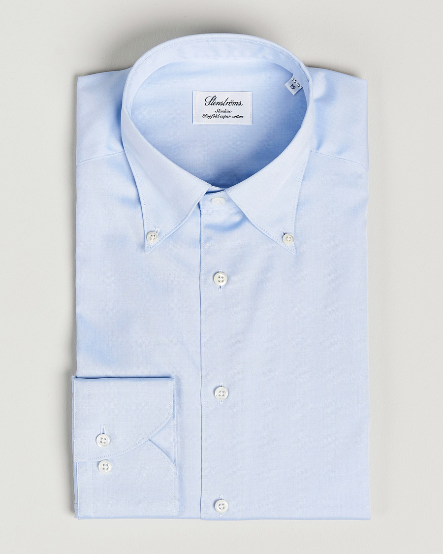 Herre |  | Stenströms | Slimline Pinpoint Oxford Button Down Shirt Light Blue