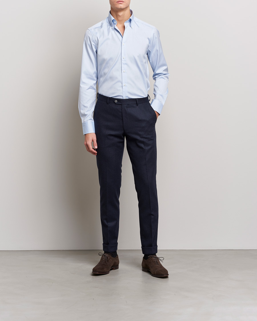 Herre |  | Stenströms | Slimline Pinpoint Oxford Button Down Shirt Light Blue