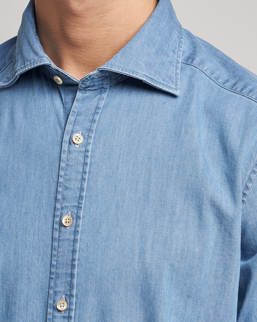 Herre | Skjorter | Stenströms | Slimline Garment Washed Shirt Light Denim