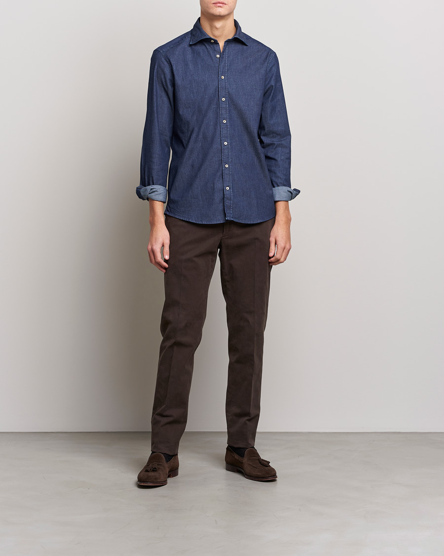 Herre | Skjorter | Stenströms | Slimline Garment Washed Shirt Dark Denim