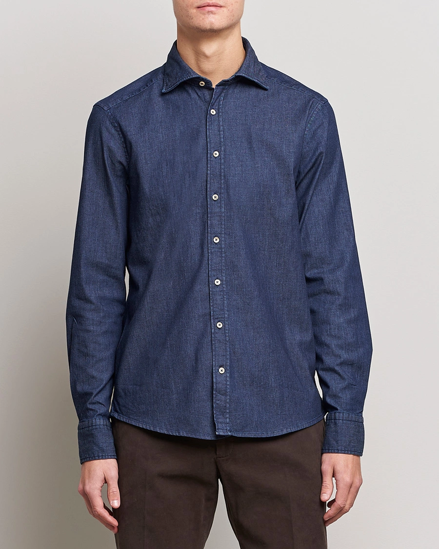 Herre | Jeansskjorter | Stenströms | Slimline Garment Washed Shirt Dark Denim