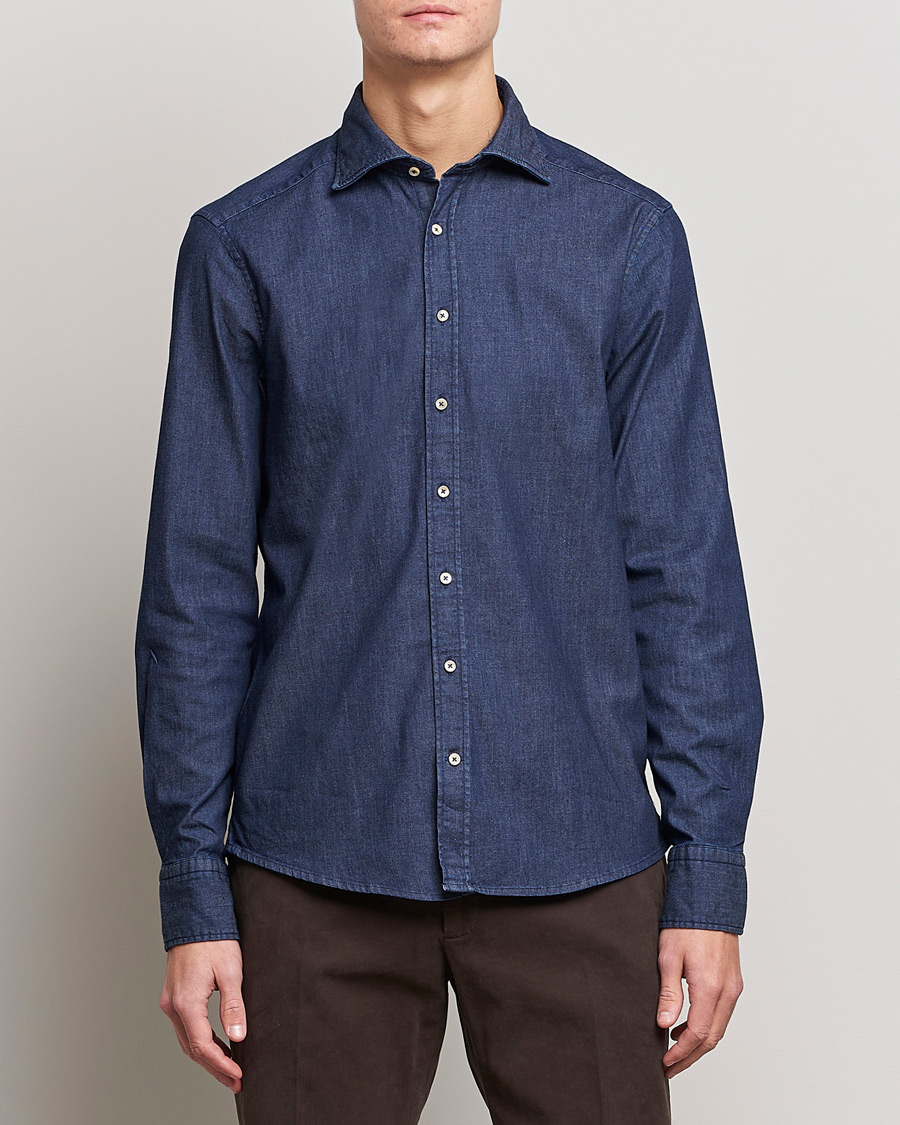 Herre | Dress | Stenströms | Slimline Garment Washed Shirt Dark Denim