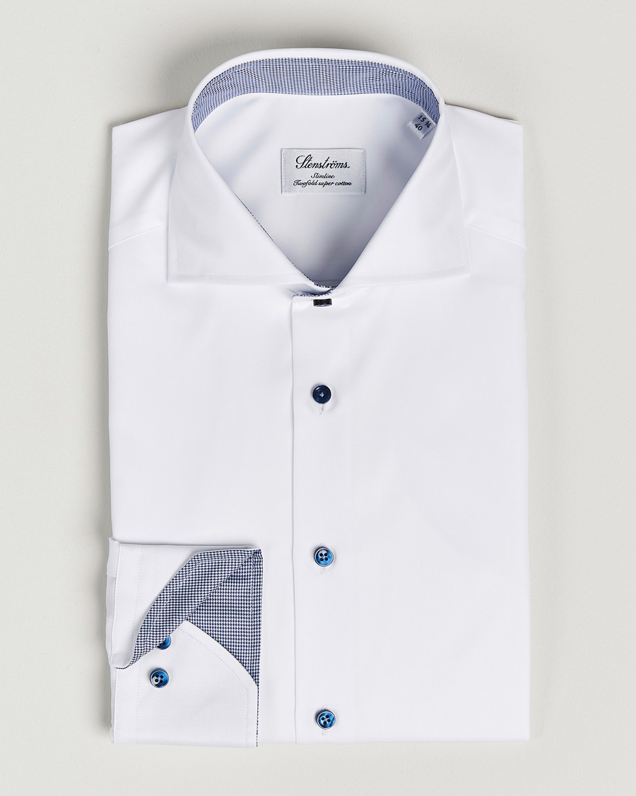 Herre | Skjorter | Stenströms | Slimline Micro Check Contrast Shirt White