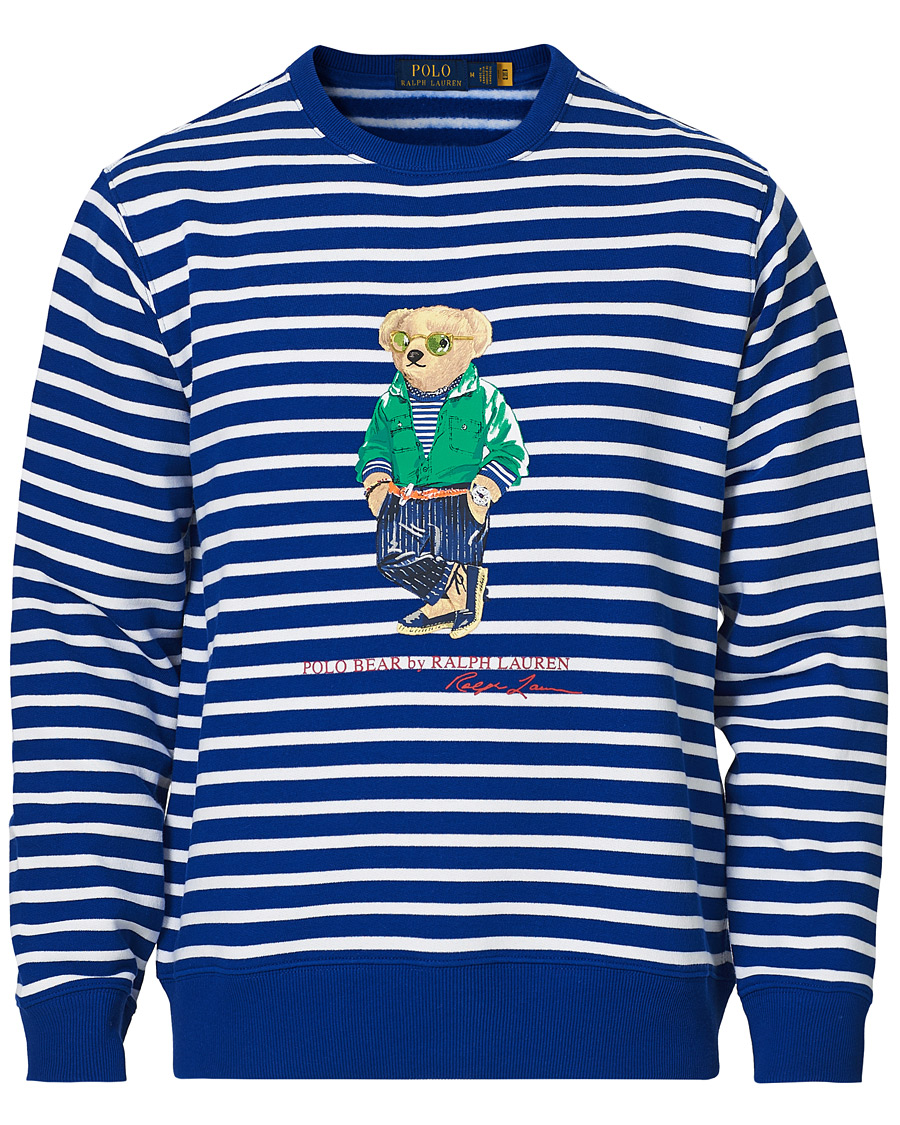 Herre | Gensere | Polo Ralph Lauren | Fleece Heritage Bear Striped Sweatshirt Blue/White