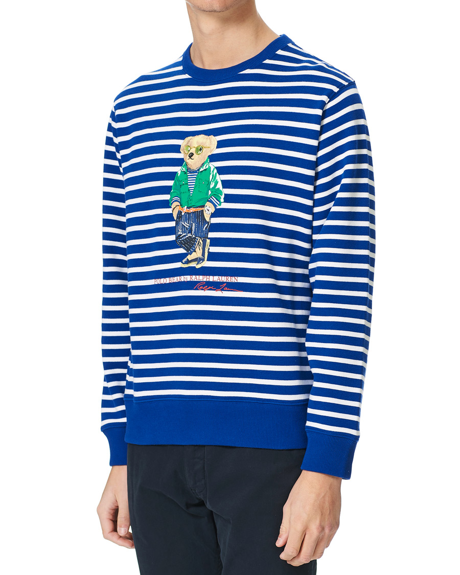 Herre | Gensere | Polo Ralph Lauren | Fleece Heritage Bear Striped Sweatshirt Blue/White