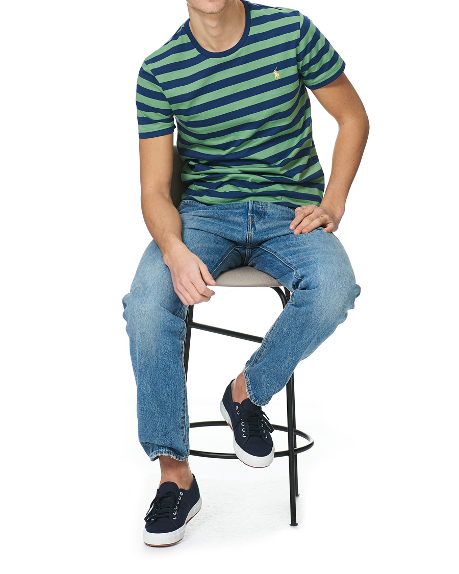 Herre | T-Shirts | Polo Ralph Lauren | Crew Neck Striped Tee Outback Green/Light Navy