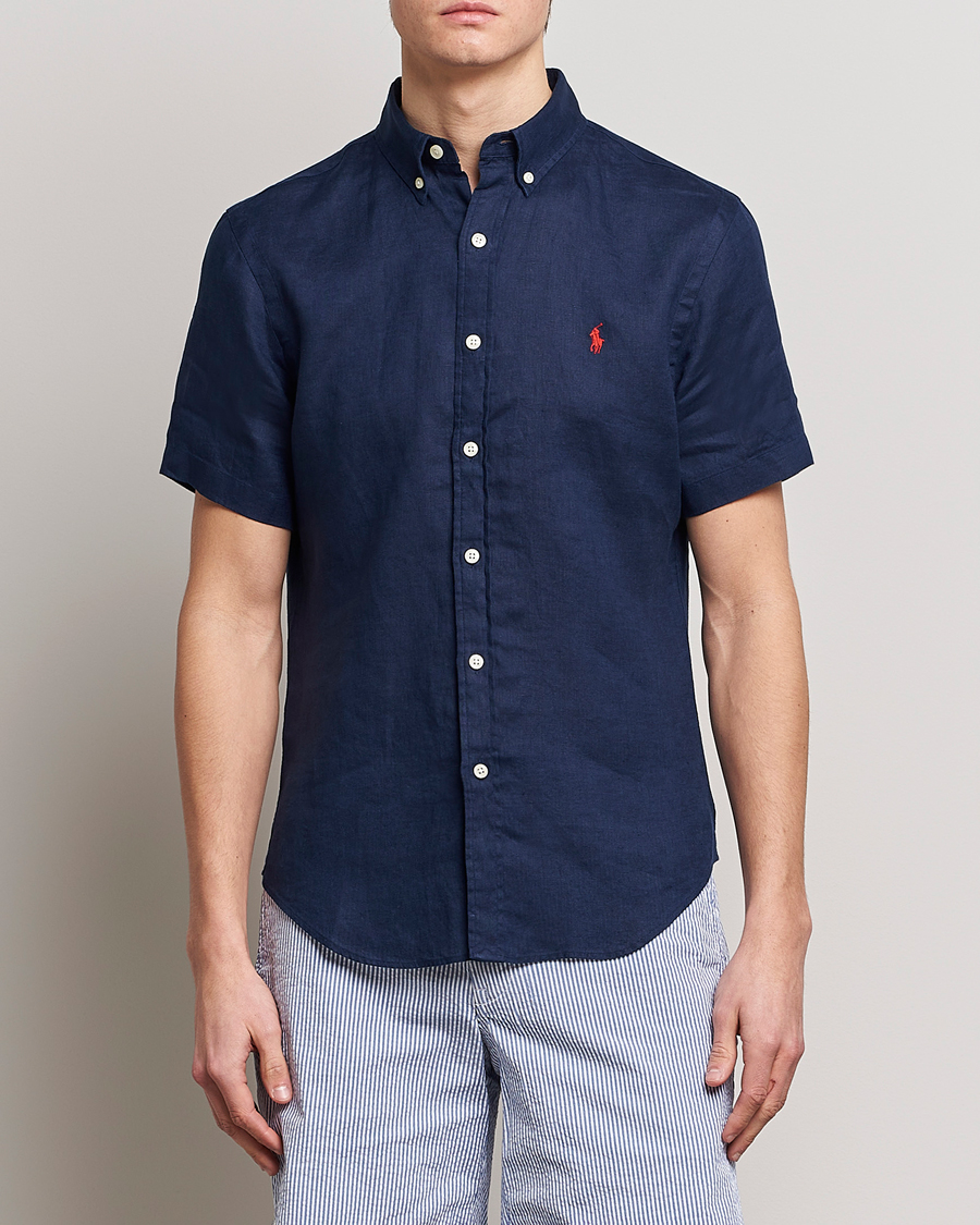 Herre | Kortermede skjorter | Polo Ralph Lauren | Slim Fit Linen Short Sleeve Shirt Newport Navy