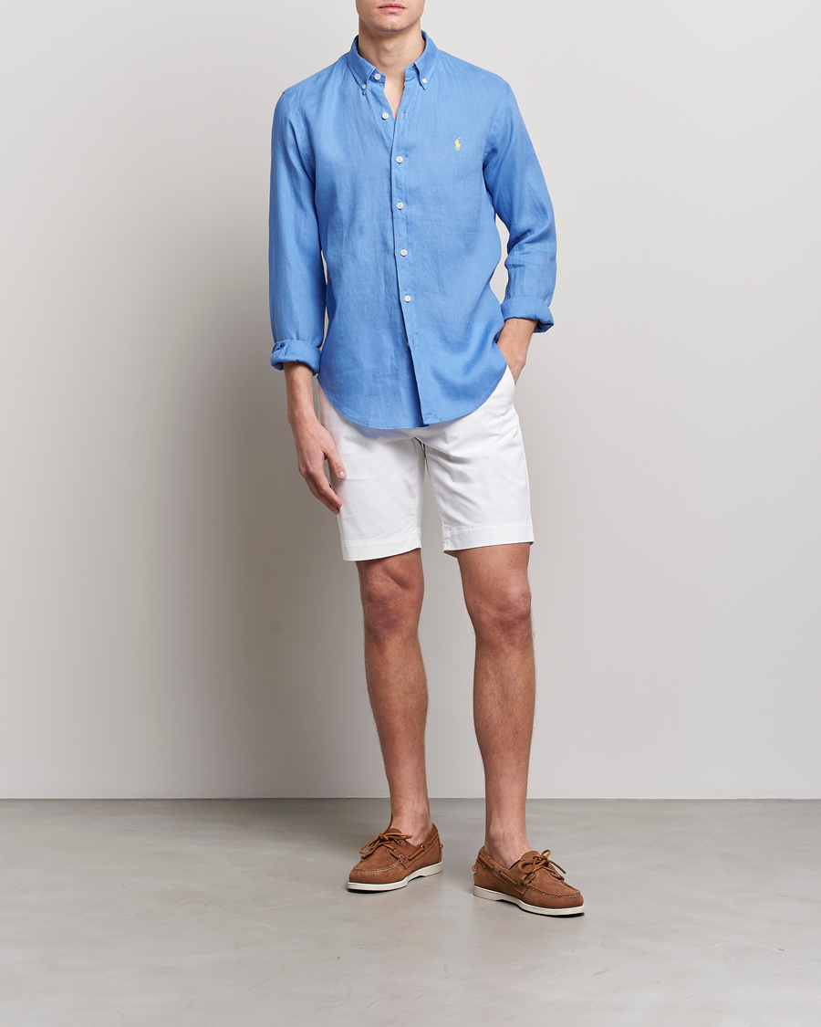 Herre | Skjorter | Polo Ralph Lauren | Slim Fit Linen Button Down Shirt Harbor Island Blue