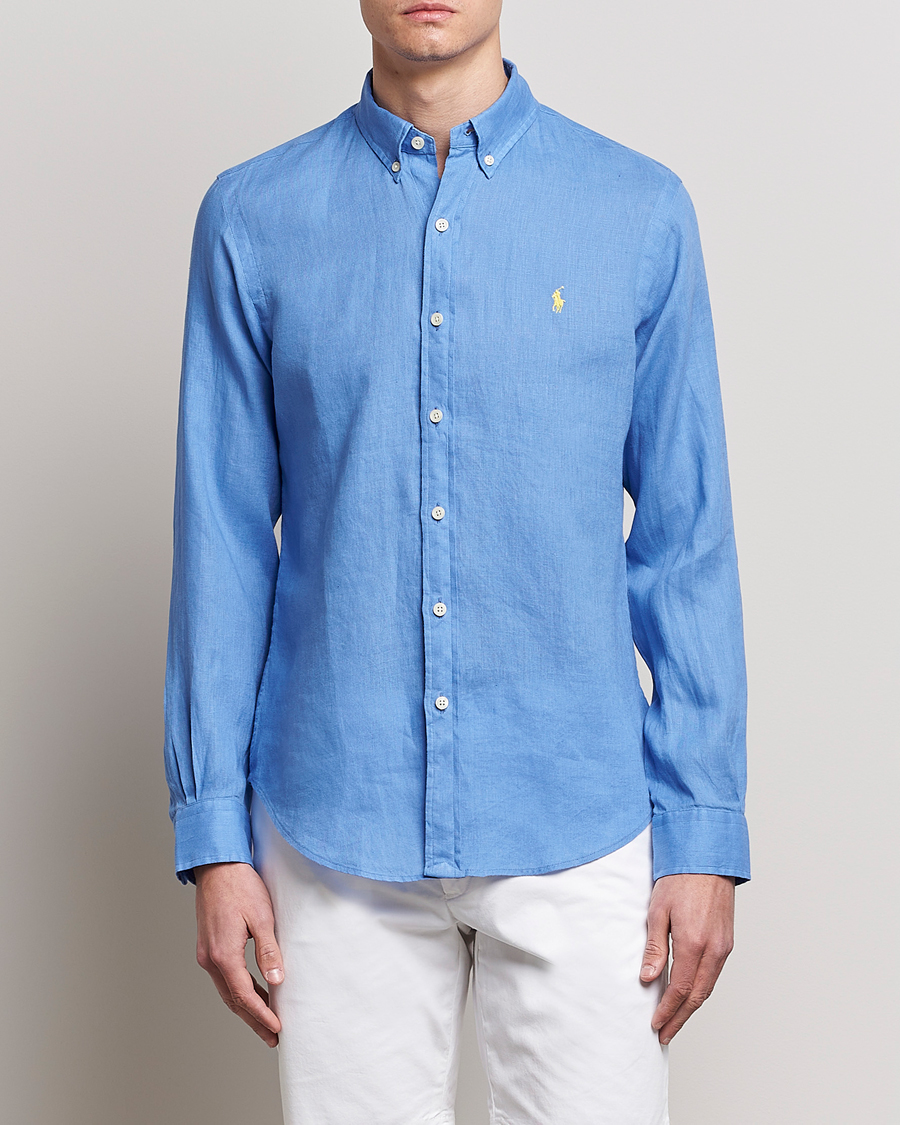 Herre | Plagg i lin | Polo Ralph Lauren | Slim Fit Linen Button Down Shirt Harbor Island Blue