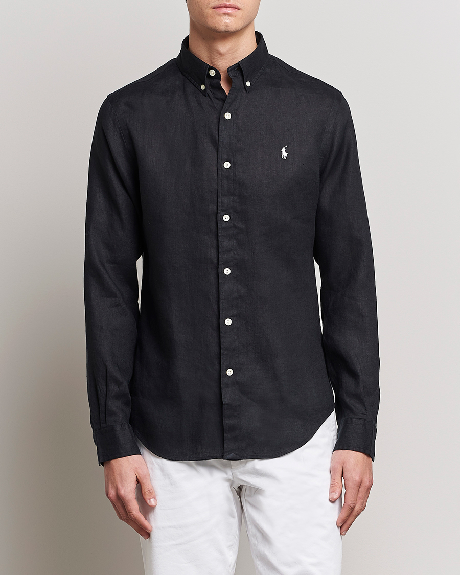 Herre | Preppy Authentic | Polo Ralph Lauren | Slim Fit Linen Button Down Shirt Polo Black