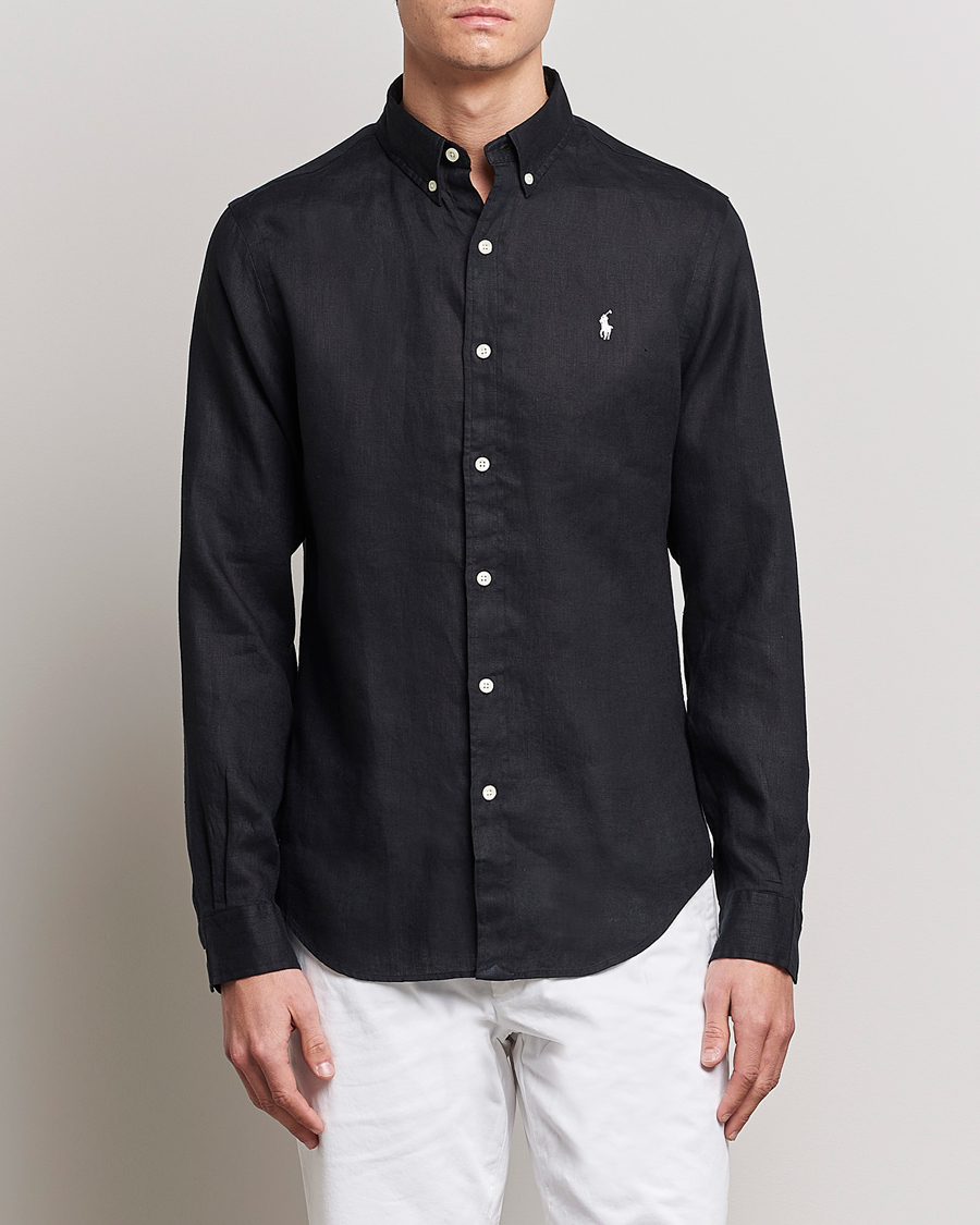 Herre | Plagg i lin | Polo Ralph Lauren | Slim Fit Linen Button Down Shirt Polo Black