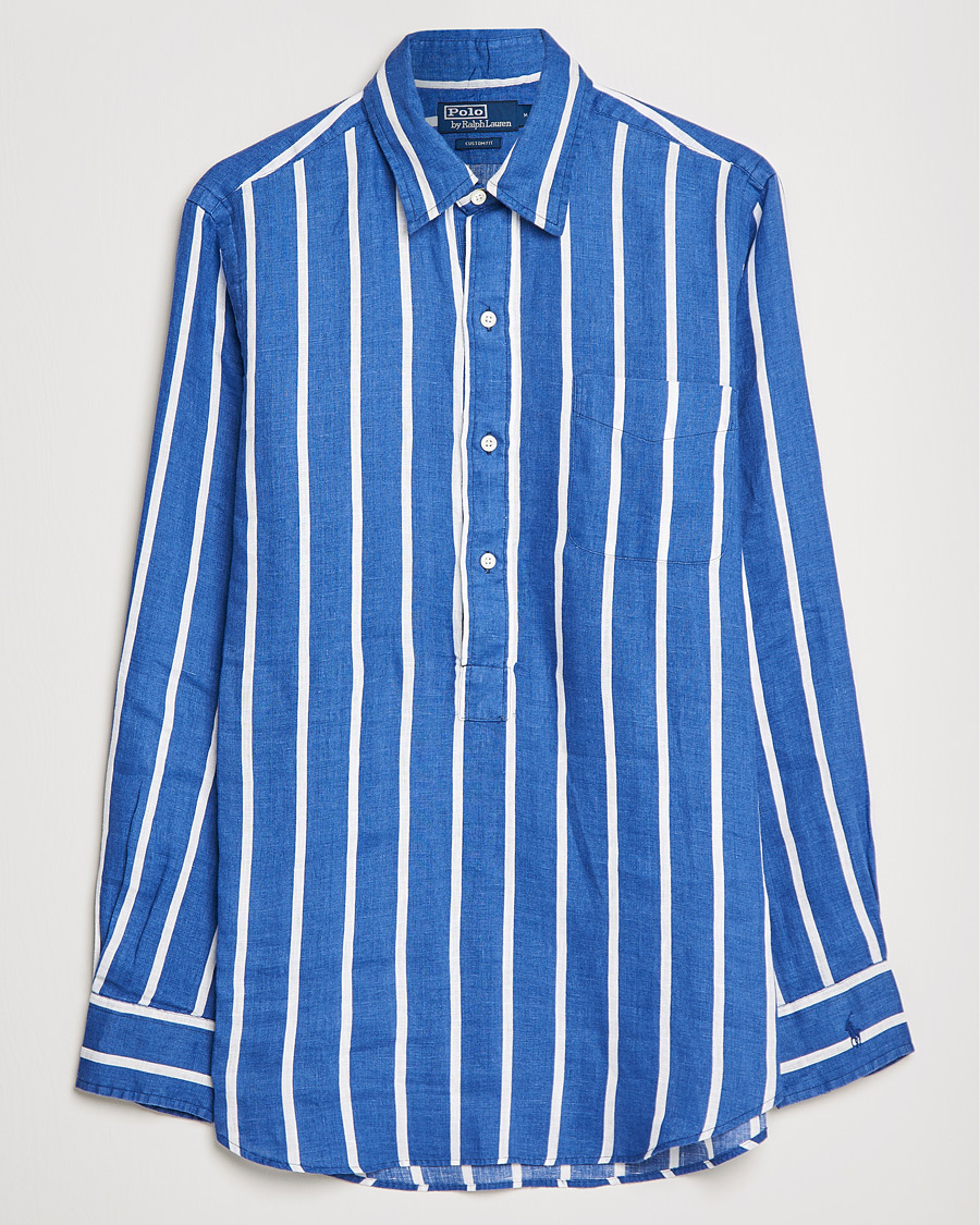 Herre | Skjorter | Polo Ralph Lauren | Linen Striped Popover Shirt Navy/White