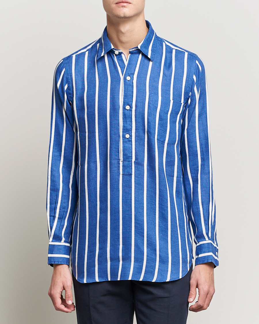 Herre | Skjorter | Polo Ralph Lauren | Linen Striped Popover Shirt Navy/White