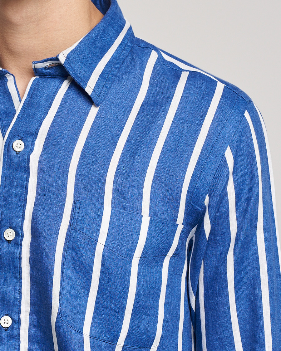 Herre | Skjorter | Polo Ralph Lauren | Linen Striped Popover Shirt Navy/White