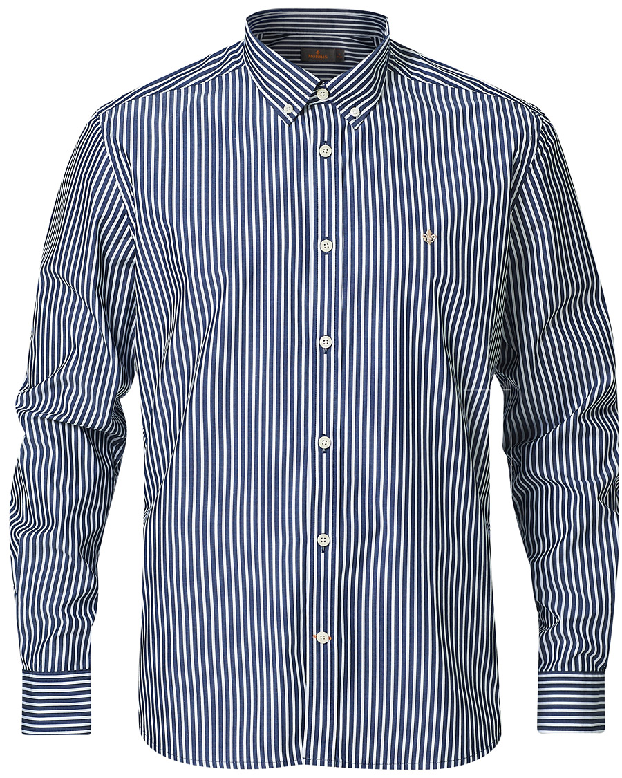 Herre | Skjorter | Morris | Poplin Striped Button Down Shirt White/Navy