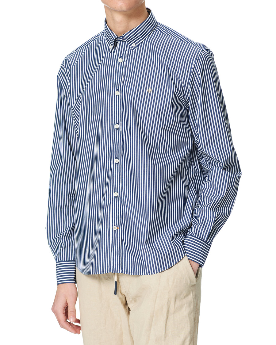 Herre | Skjorter | Morris | Poplin Striped Button Down Shirt White/Navy