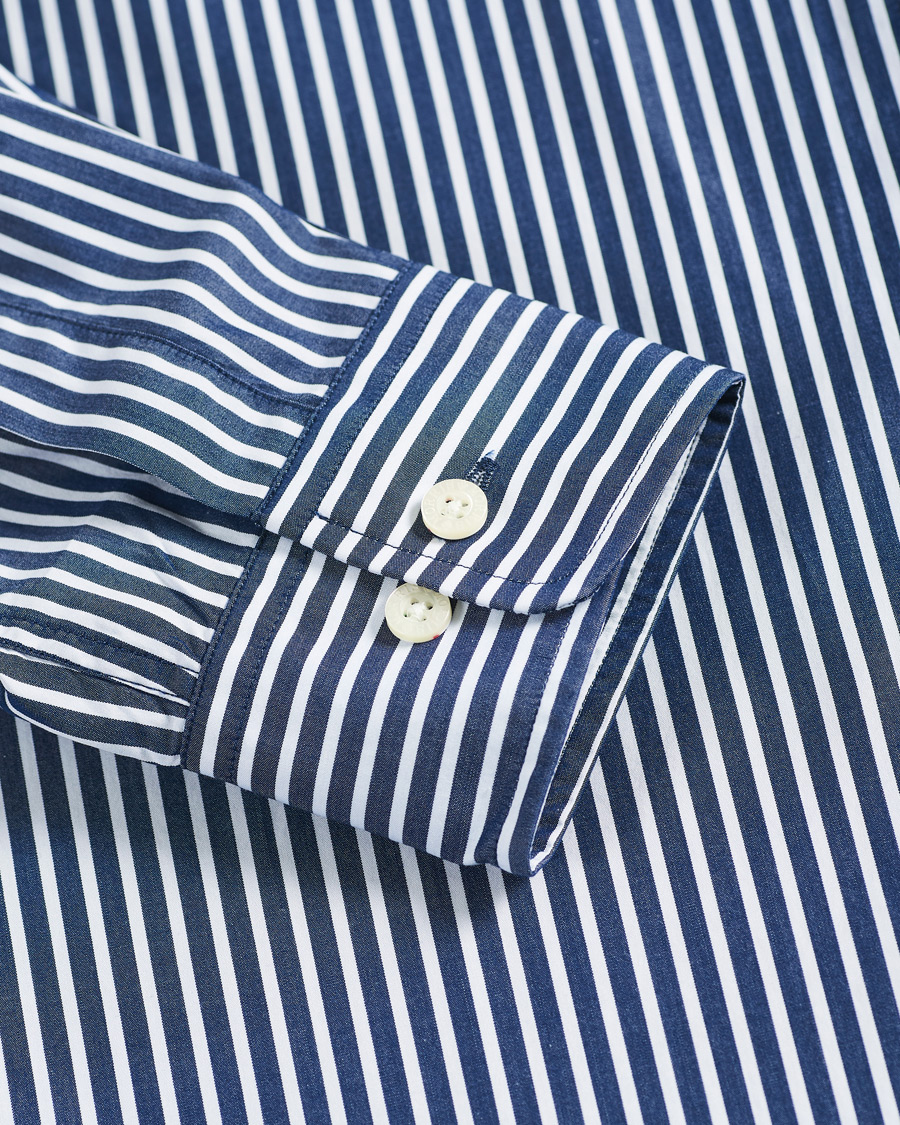 Herre | Skjorter | Morris | Poplin Striped Button Down Shirt White/Navy