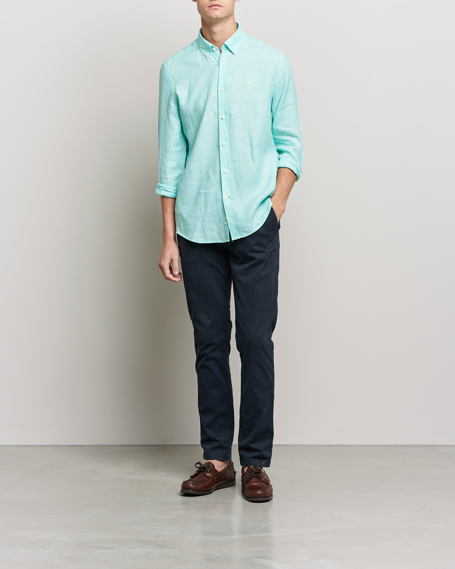Herre | Skjorter | Morris | Douglas Linen Shirt Aqua Green