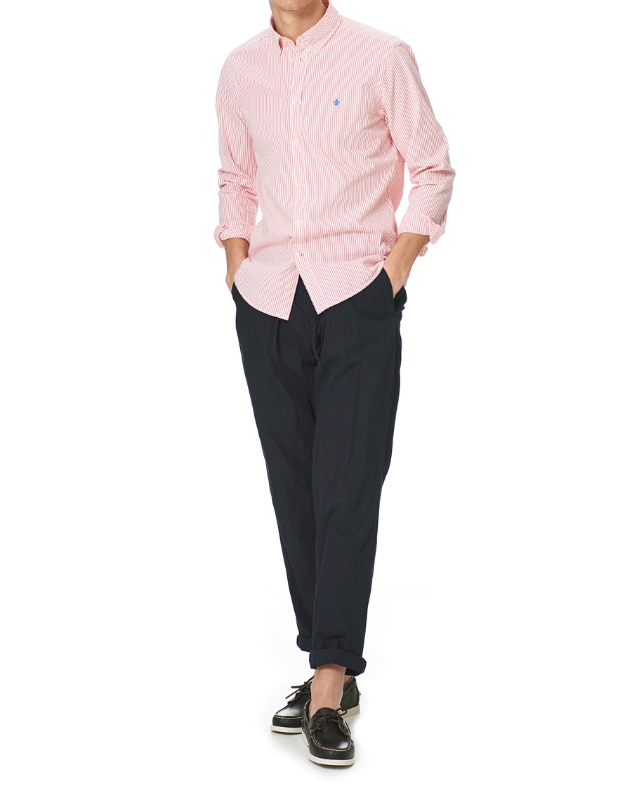 Herre | Skjorter | Morris | Seersucker Striped Button Down Shirt Orange