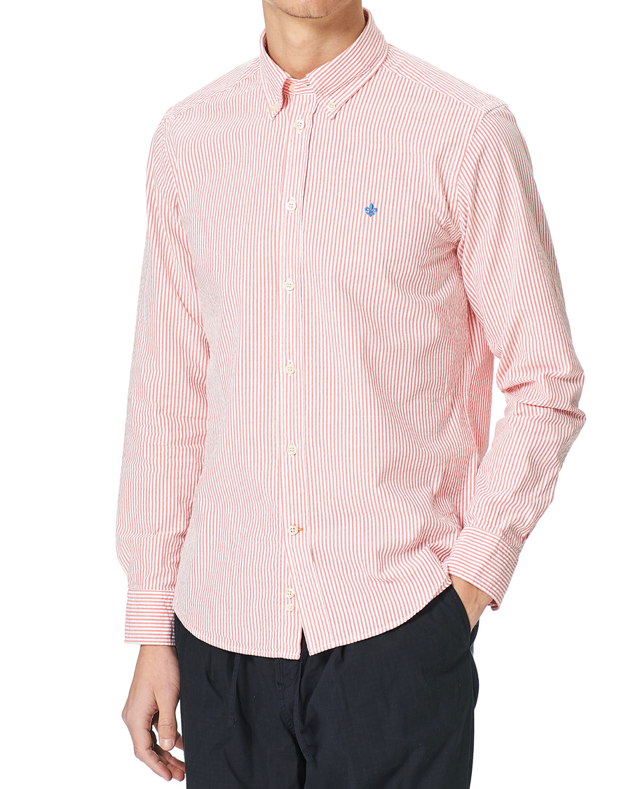 Herre | Skjorter | Morris | Seersucker Striped Button Down Shirt Orange