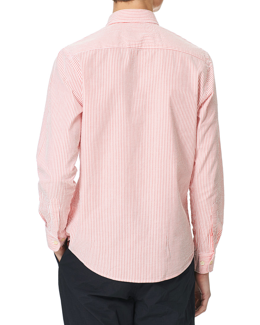Herre | Skjorter | Morris | Seersucker Striped Button Down Shirt Orange
