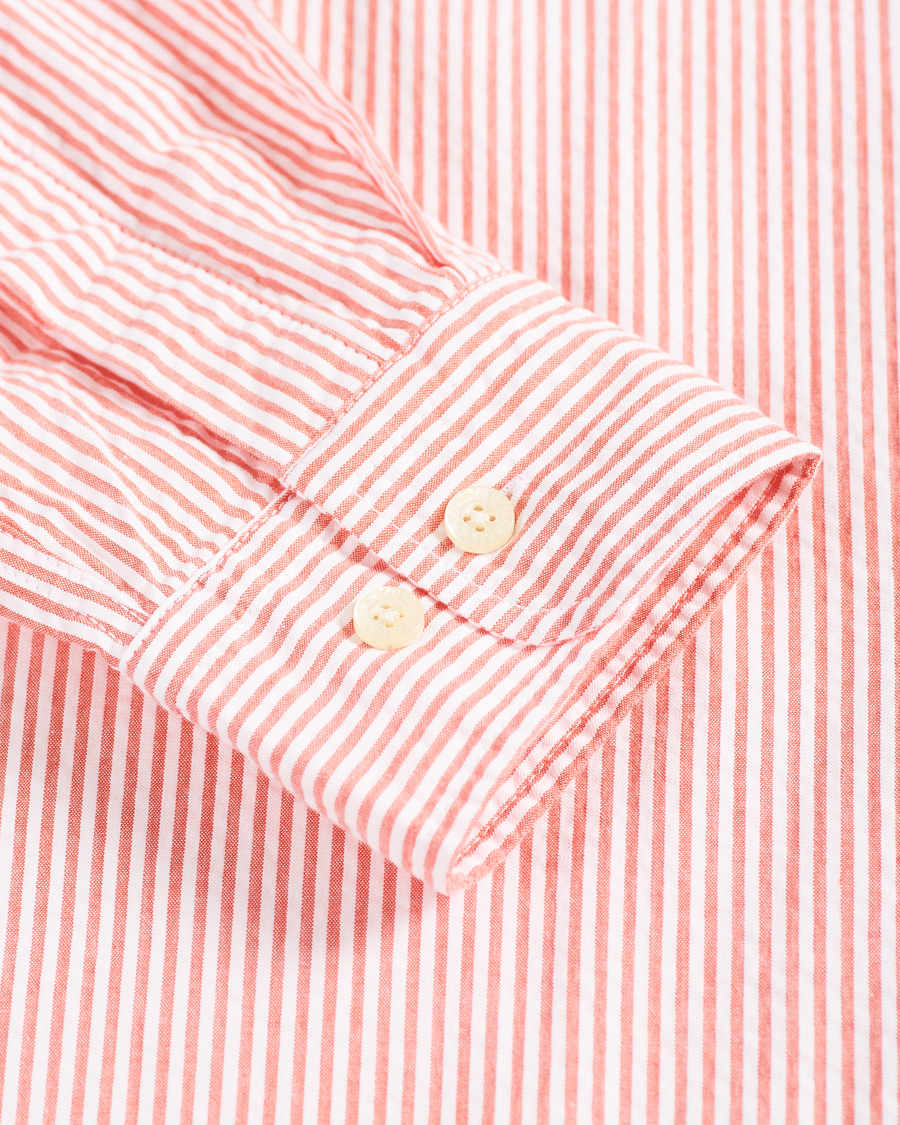 Herre | Skjorter | Morris | Seersucker Striped Button Down Shirt Orange
